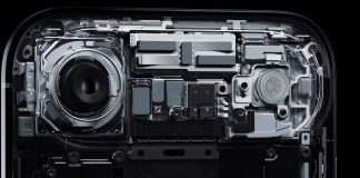 Interior de la zona de la cámara trasera o plateau del iPhone 17 Air