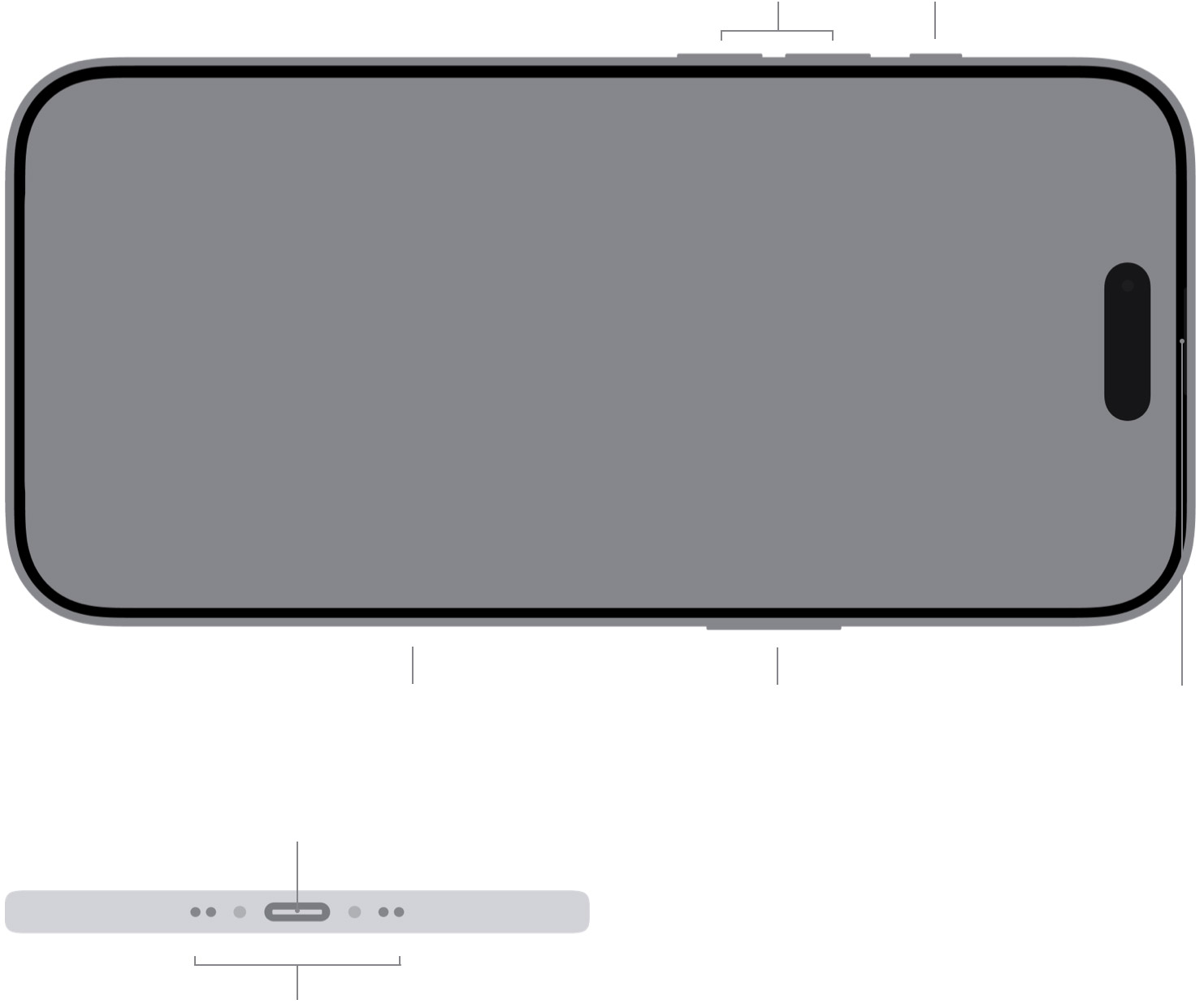 Esquema de botones, altavoces, puerto USB-C y micrófonos del iPhone Air
