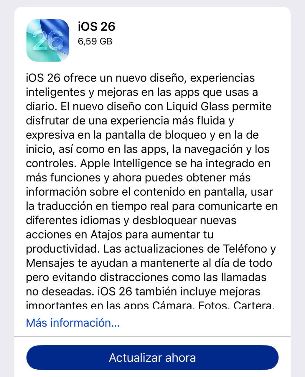 iOS 26 ya disponible