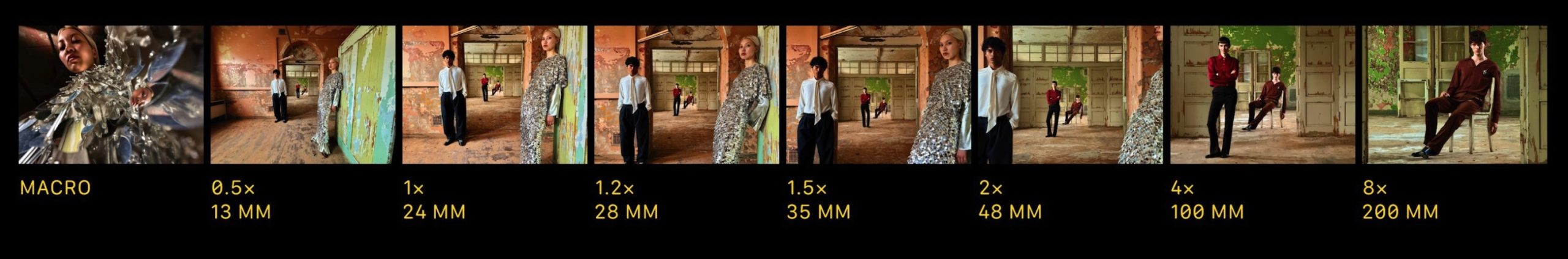 Todas las lentes del iPhone 17 Pro, tanto nativas como simuladas con recortes del sensor utilizado