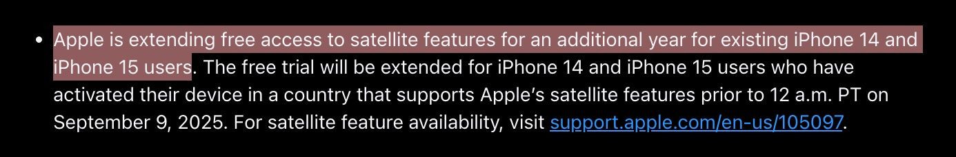 Apple extiende la conexión satelital un año más a los usuarios de iPhone 14 y iPhone 15