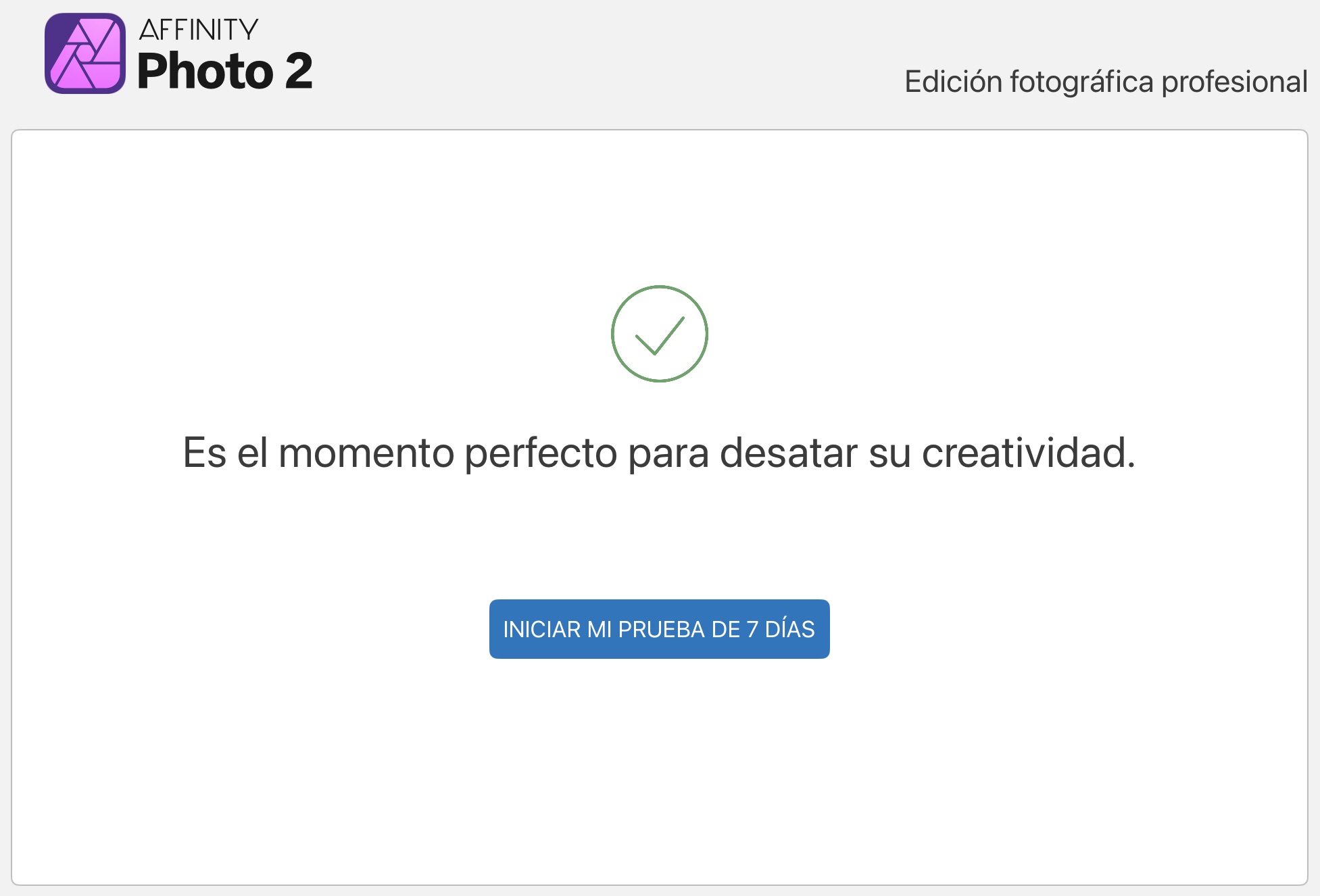 Empezar el período de prueba de 7 días de Affinity Photo 2 en un iPad