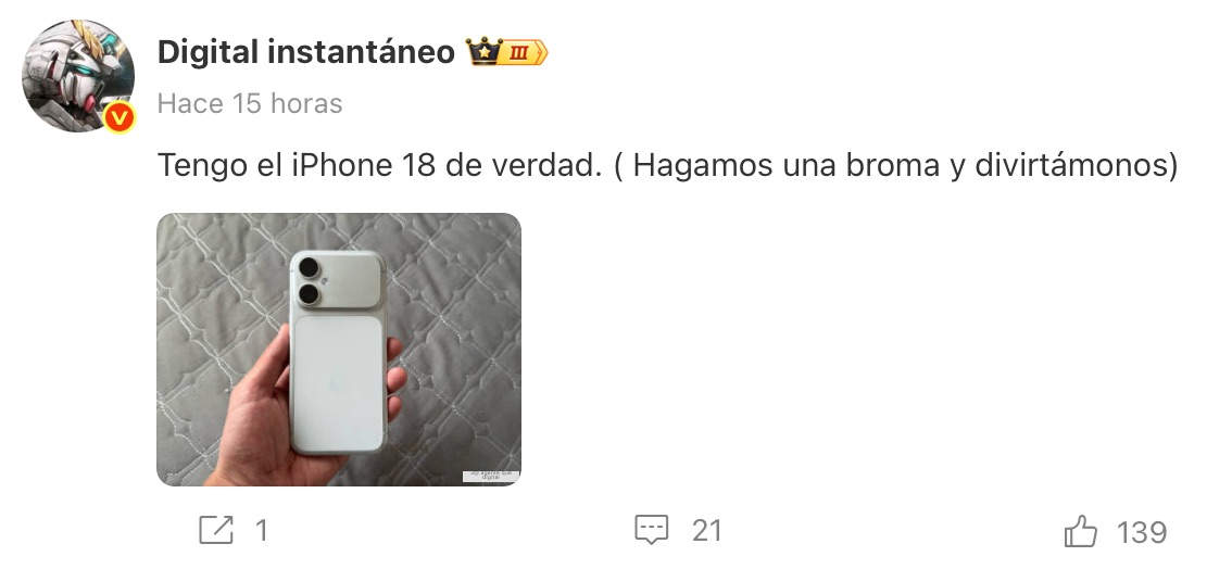 Publicación de Instant Digital sobre el iPhone 18 con un nuevo diseño