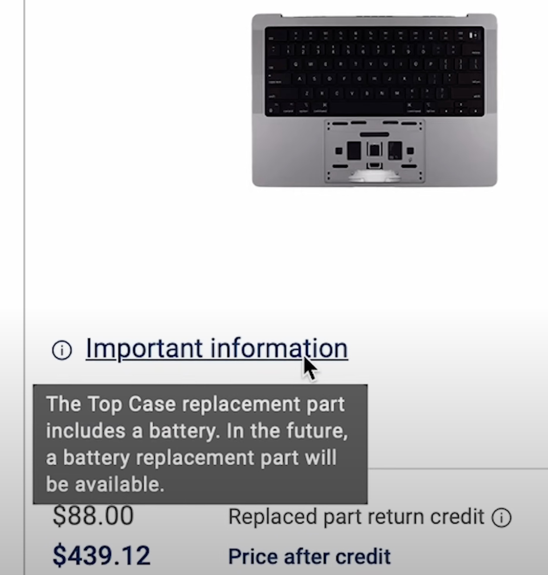 Teclado del MacBook Pro a la venta con batería pegada aunque no la quieras ni la necesites