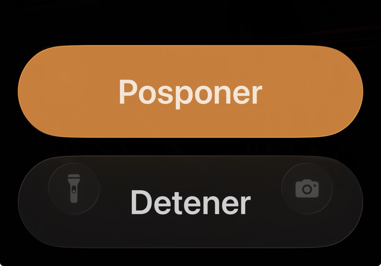 Botones de posponer o detener la alarma en iOS 26