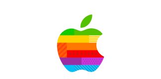 Fondo de pantalla con el logo arcoíris de Apple conmemorativo de la apertura de la Livat Apple Store en Pekín, China