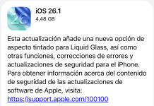 iOS 26.1 ya disponible con ajuste sobre el nivel de transparencia de la interfaz de Liquid Glass iOS 26.1