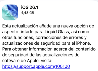 iOS 26.1 ya disponible con ajuste sobre el nivel de transparencia de la interfaz de Liquid Glass iOS 26.1