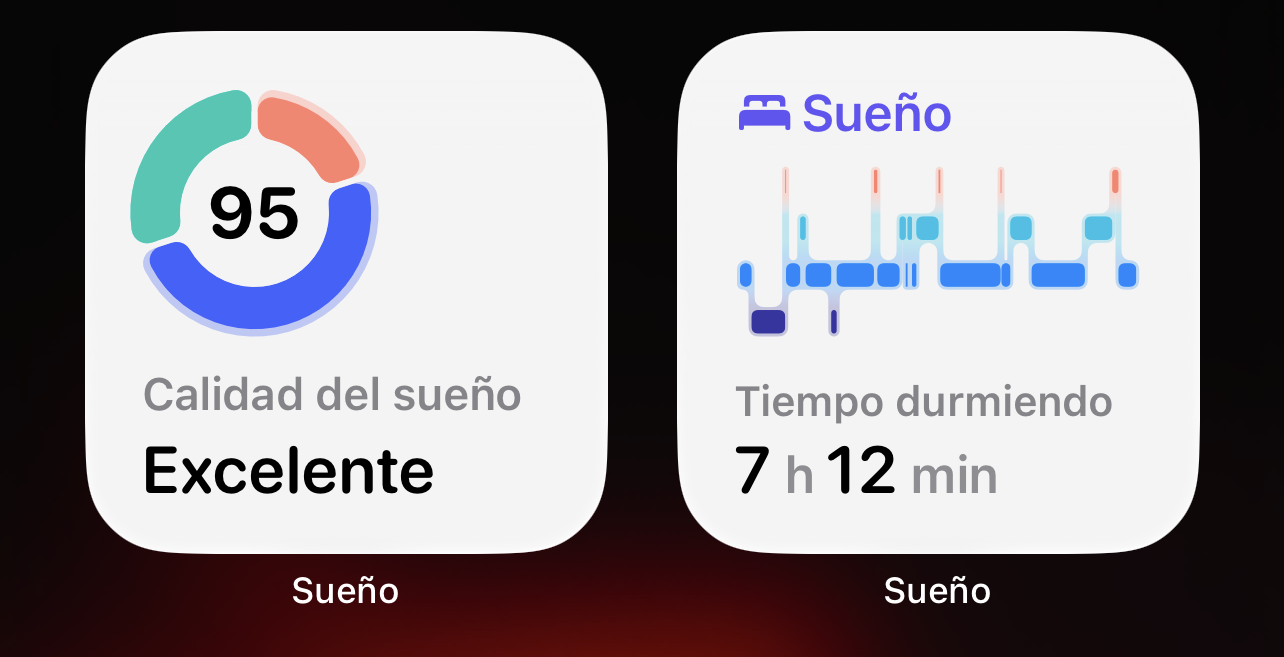 Widgets de calidad de sueño en la pantalla de inicio