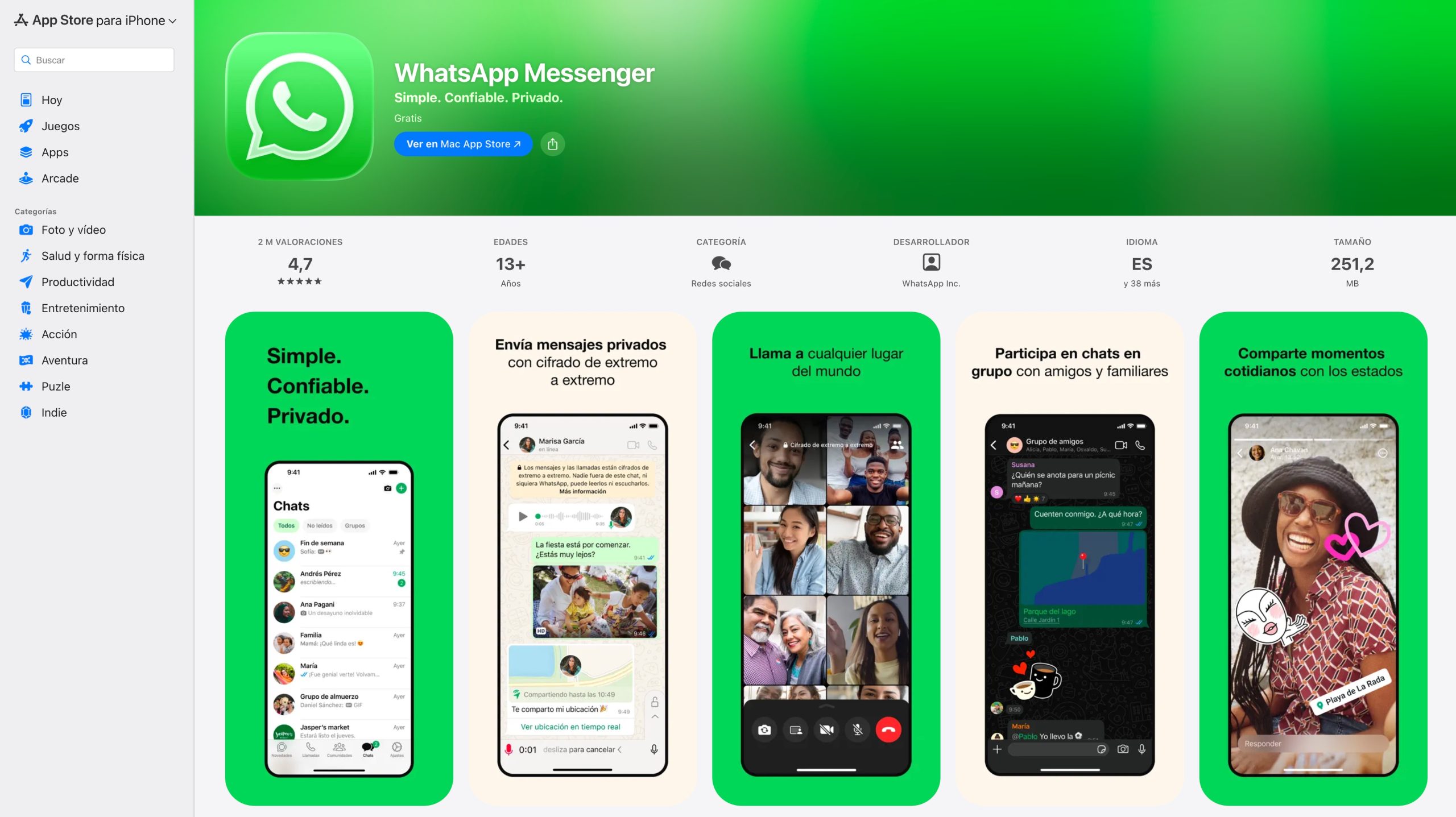 Nuevo diseño de la página de App cuando se visita con un navegador web en un ordenador