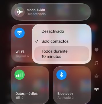 Ajuste para aceptar AirDrop de cualquier persona durante 10 minutos en el Centro de Control