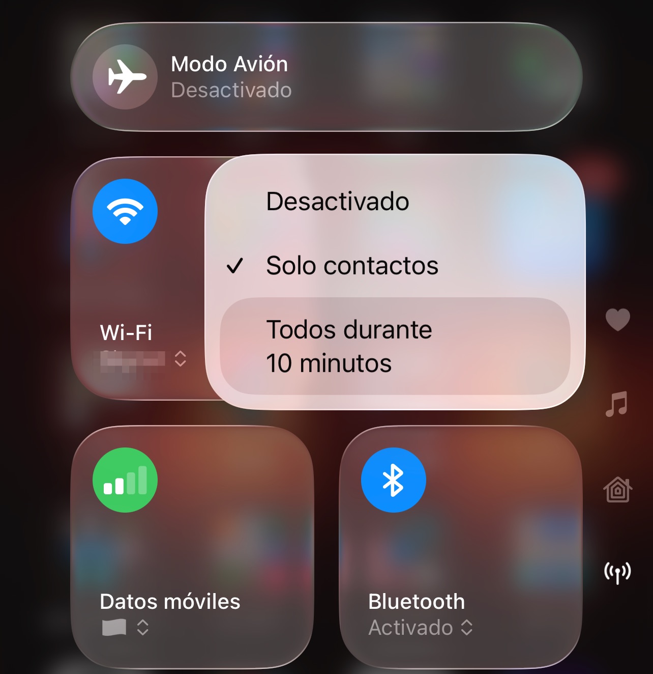 Ajuste para aceptar AirDrop de cualquier persona durante 10 minutos en el Centro de Control