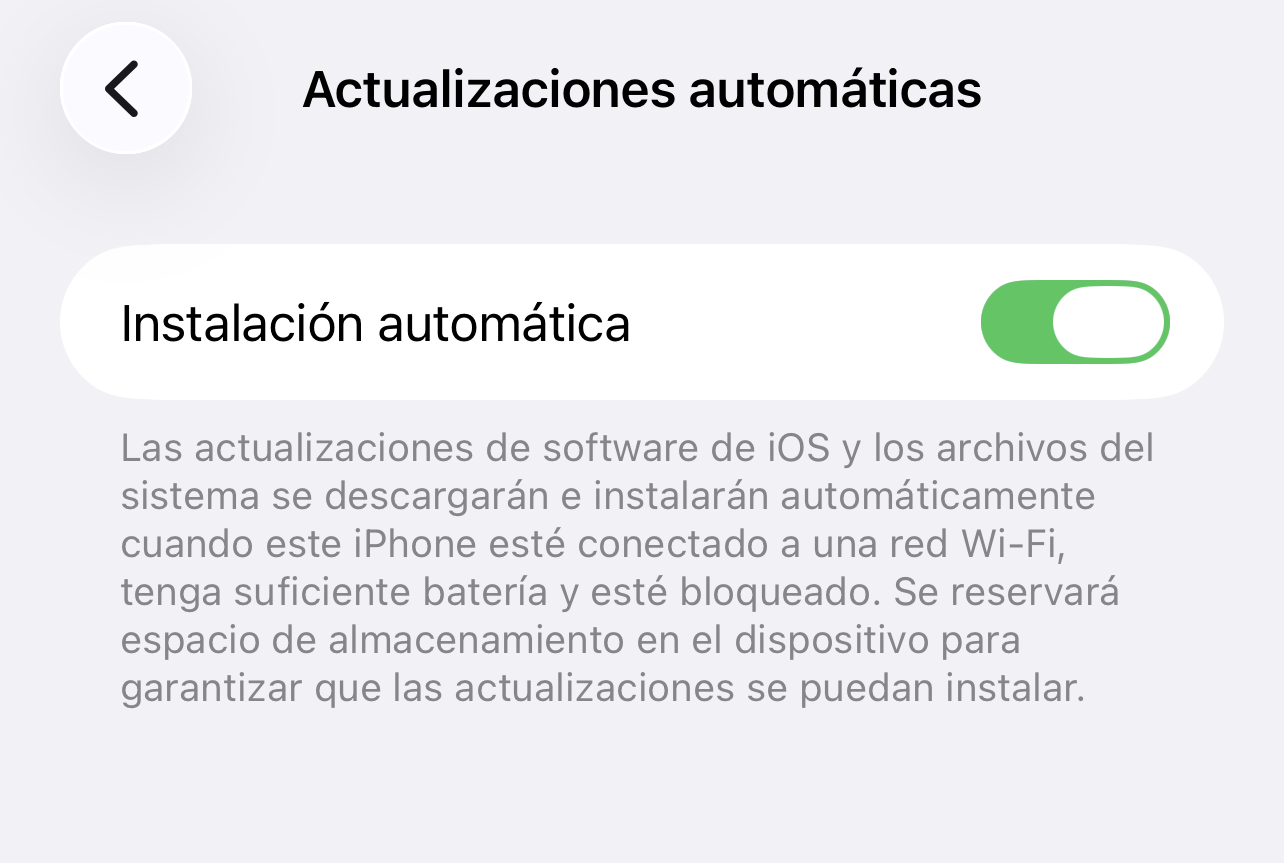 Actualizaciones de iOS automáticas activadas