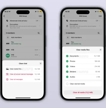 Opciones para borrar ficheros que han llegado a nuestro WhatsApp según el tipo de contenido