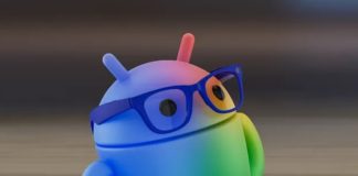 Mascoa de Android con gafas de Google