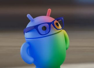 Mascoa de Android con gafas de Google