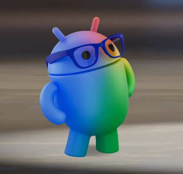 Mascoa de Android con gafas de Google
