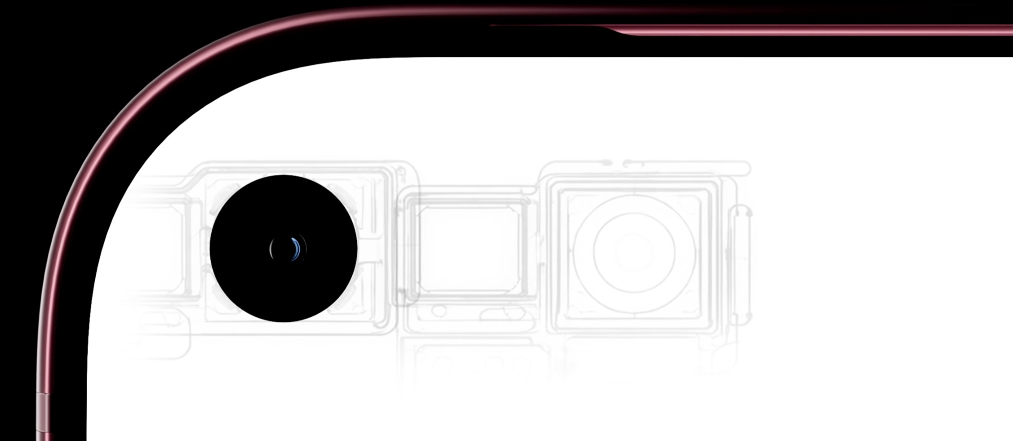 Componentes TrueDepth que hacen funcionar Face ID bajo la pantalla, con un orificio sólo para la cámara frontal