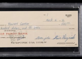 Cheque número 1 de Apple, firmado por Steve Jobs y Steve Wozniak