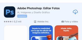 Resultado de búsqueda patrocinado (pagado) por Adobe, para aparecer cuando se buscan Apps competidoras
