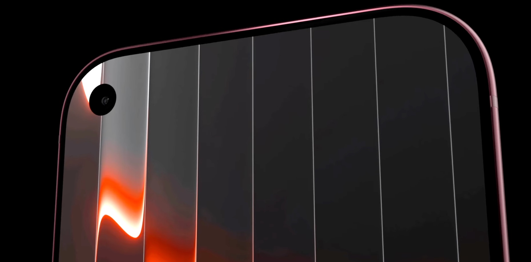 Render del iPhone 18 con un orificio para la cámara frontal en la esquina superior izquierda de la pantalla