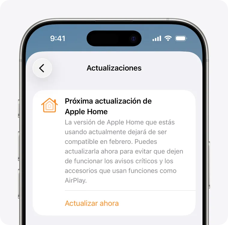 Apple avisando de la actualización de la App de Casa (Home)